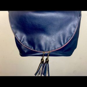 Tassel Accent Crossbody Bag with Flap Top Navy blue